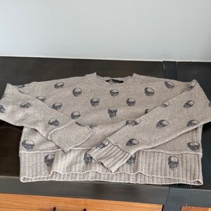 Skull cashmere Gray Skull Pattern Sweater Sz S NWOT